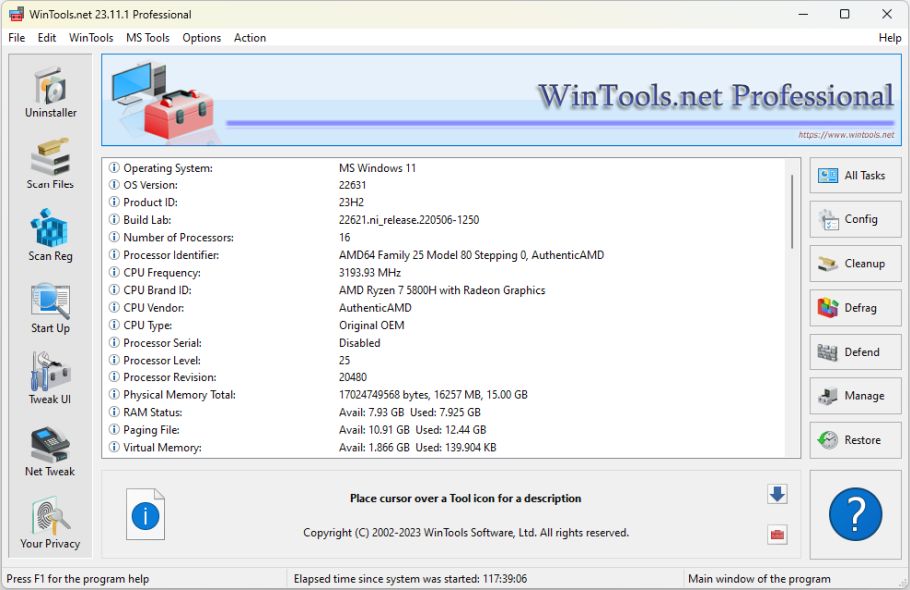 Screenshot of WinTools.net Professional 7.4.4