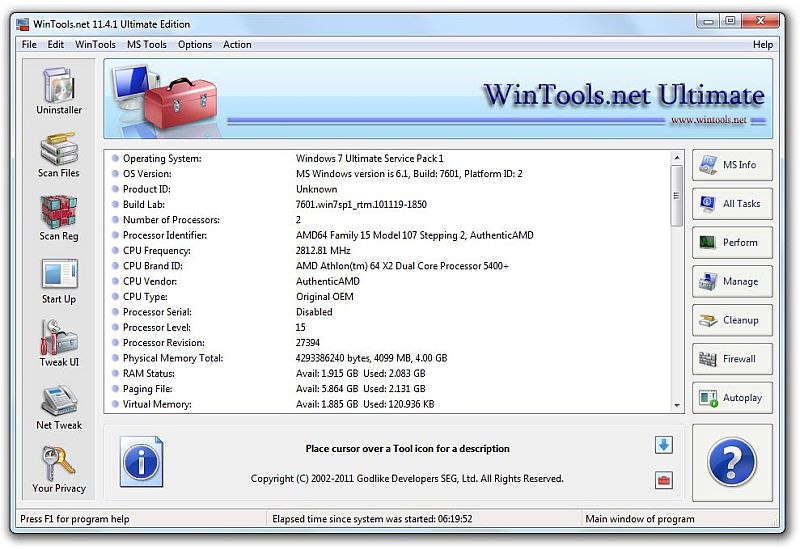 Suite of tools for increasing MS Windows operating system performance.